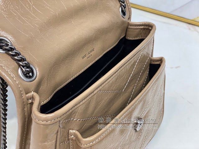 YSL爆款女士包包 聖羅蘭經典款Niki油蠟抓皺牛皮包包 YSL肩背斜挎包 533037  jjh1091